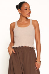 Berenice Ruffle Hem Knitted Top - Beige