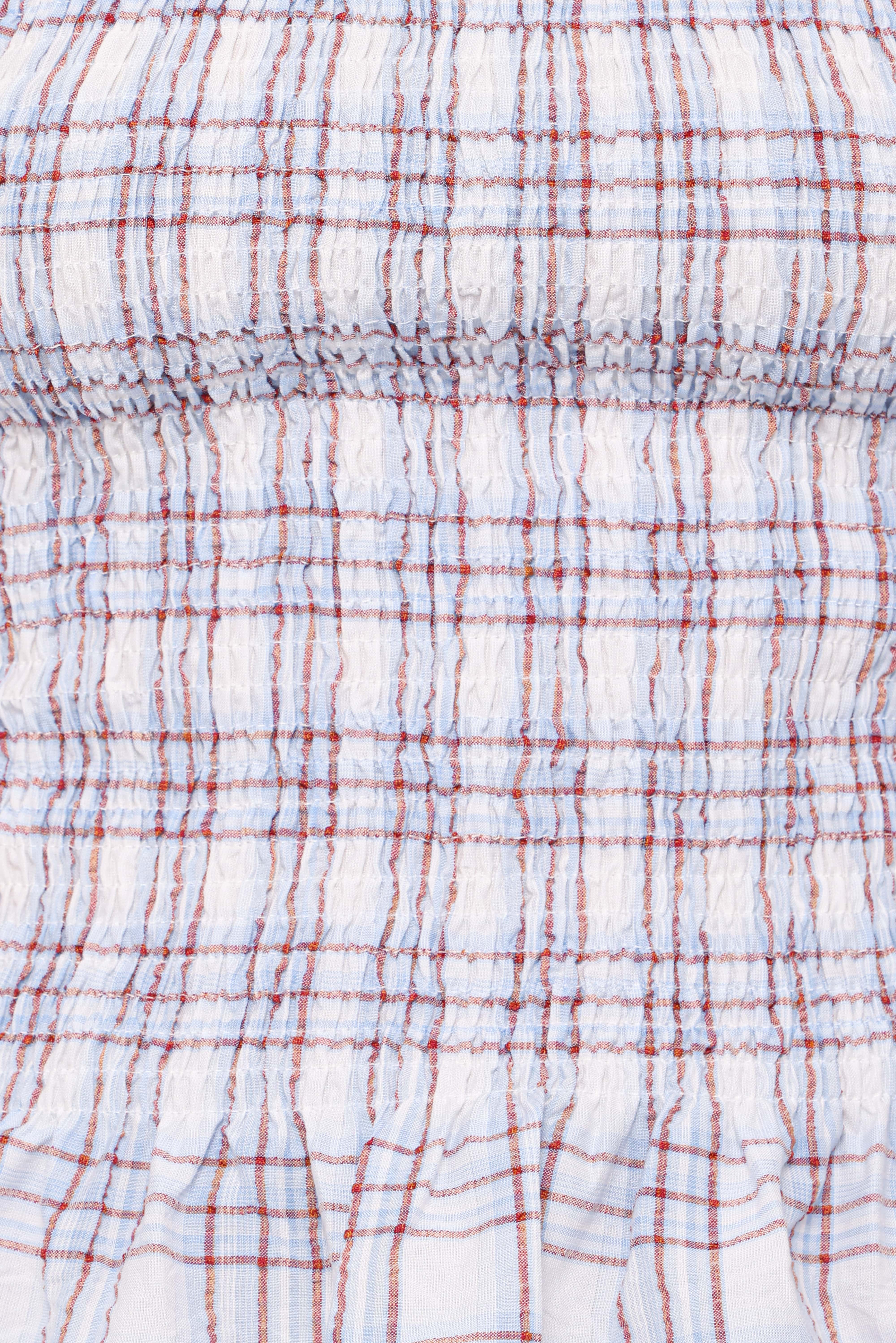 Callista Shirred Waist Top - Light Blue Plaid