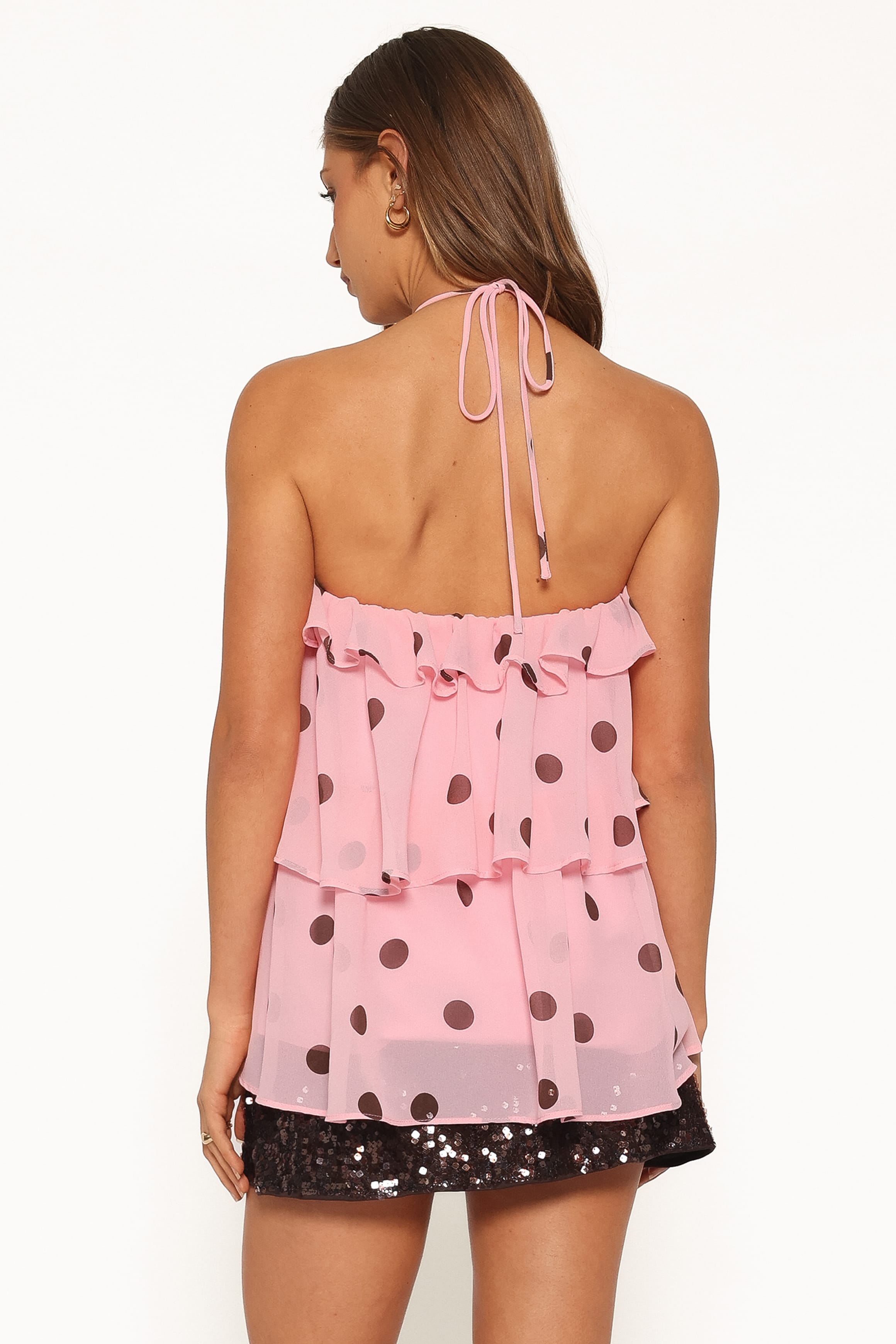 Helena Halterneck Top - Pink Polka Dot
