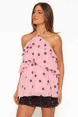 Helena Halterneck Top - Pink Polka Dot