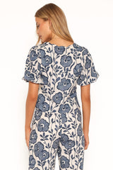Jensen Scallop Hem Top - Blue Floral