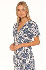 Jensen Scallop Hem Top - Blue Floral