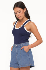 Johnson Scalloped Trim Tank - Navy White