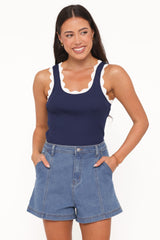 Johnson Scalloped Trim Tank - Navy White