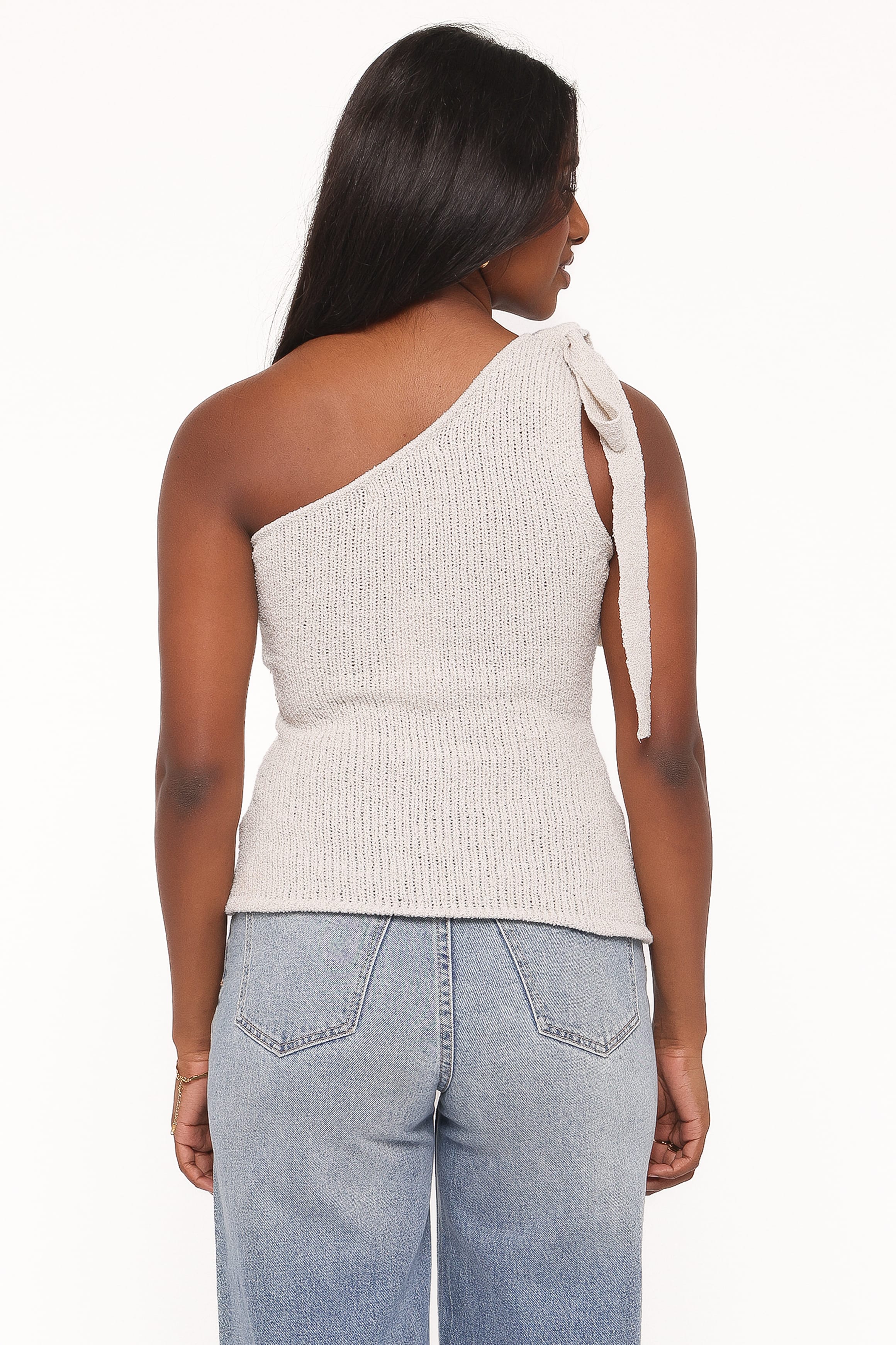 Jutta One Shoulder Knit Top - Beige