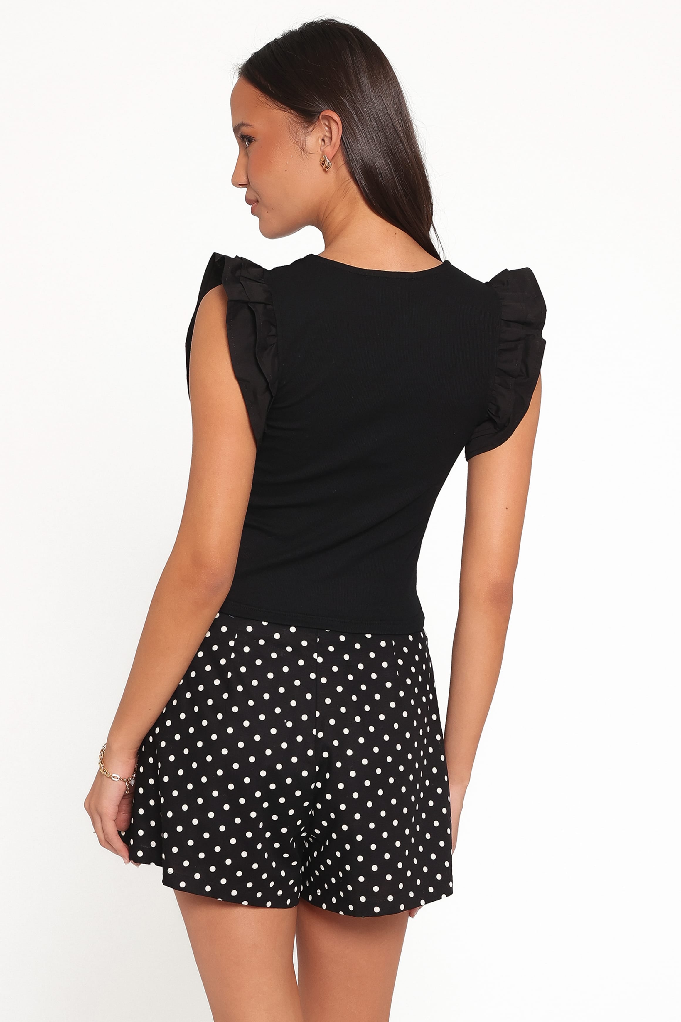 Kathleen Ruffled Knit Top - Black