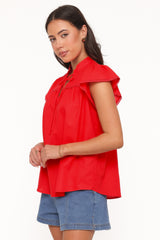 Kylie Flutter Sleeve Top - Red