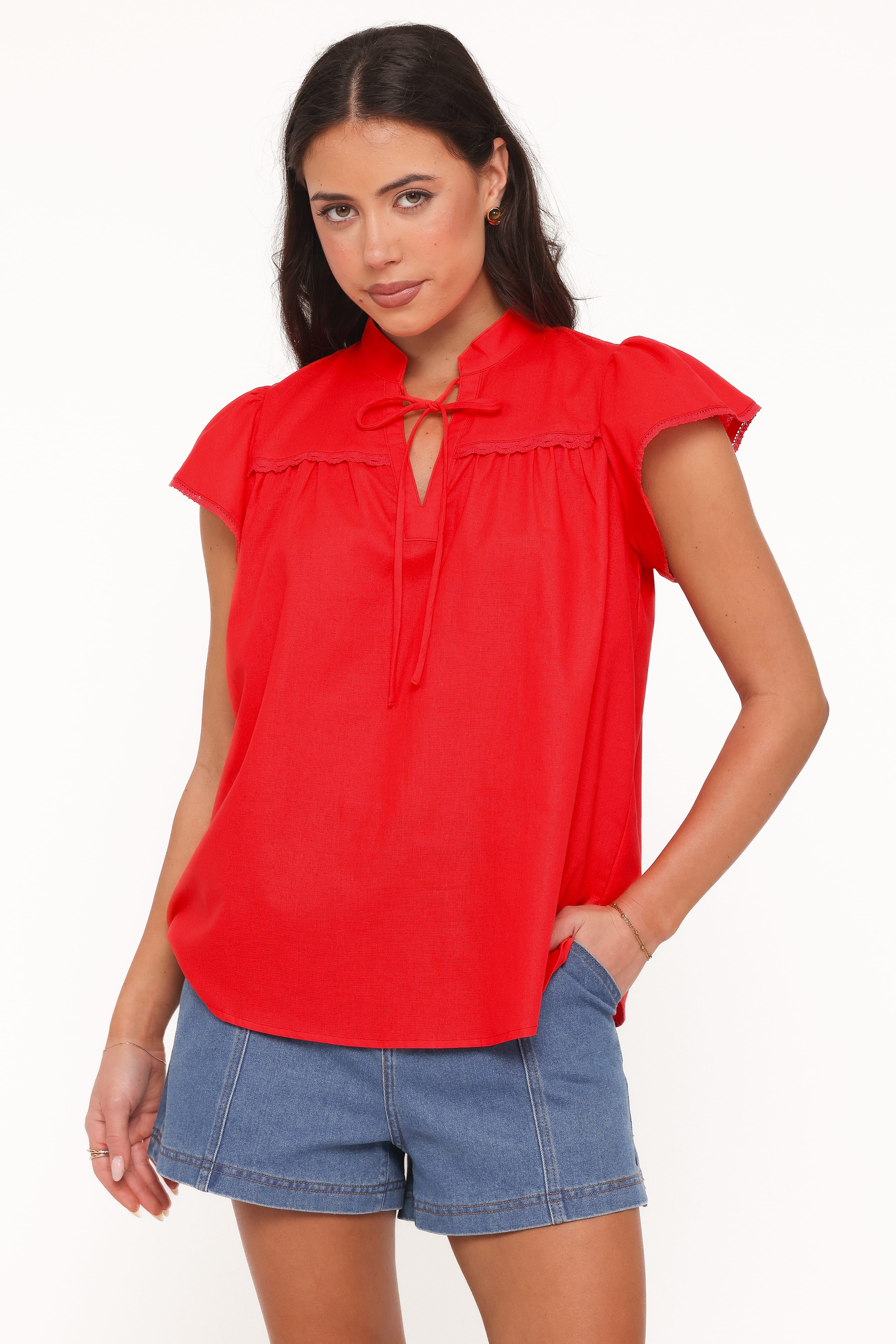 Kylie Flutter Sleeve Top - Red