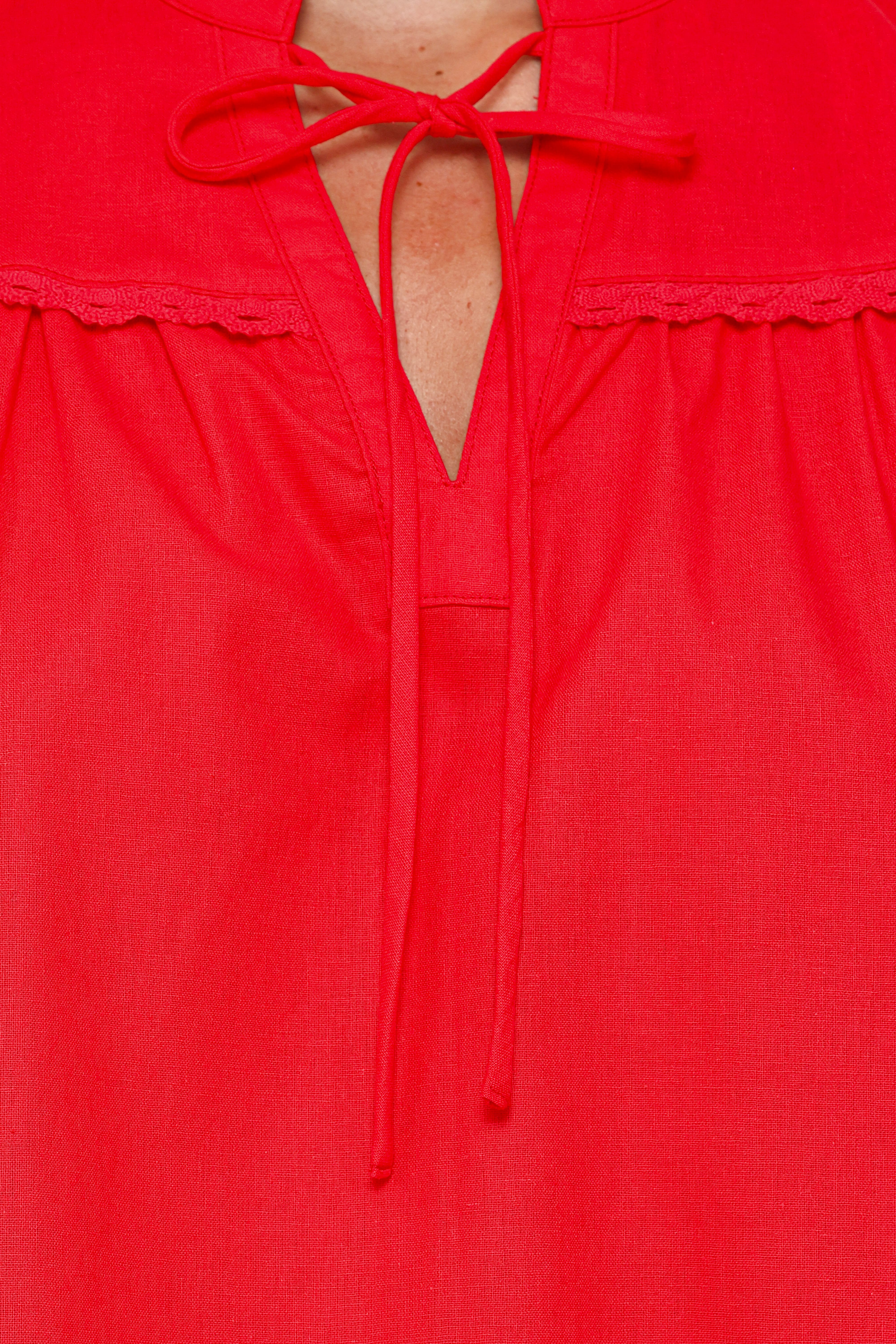 Kylie Flutter Sleeve Top - Red