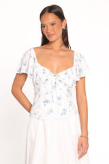 Laeriel Flutter Sleeve Top - Cream Floral