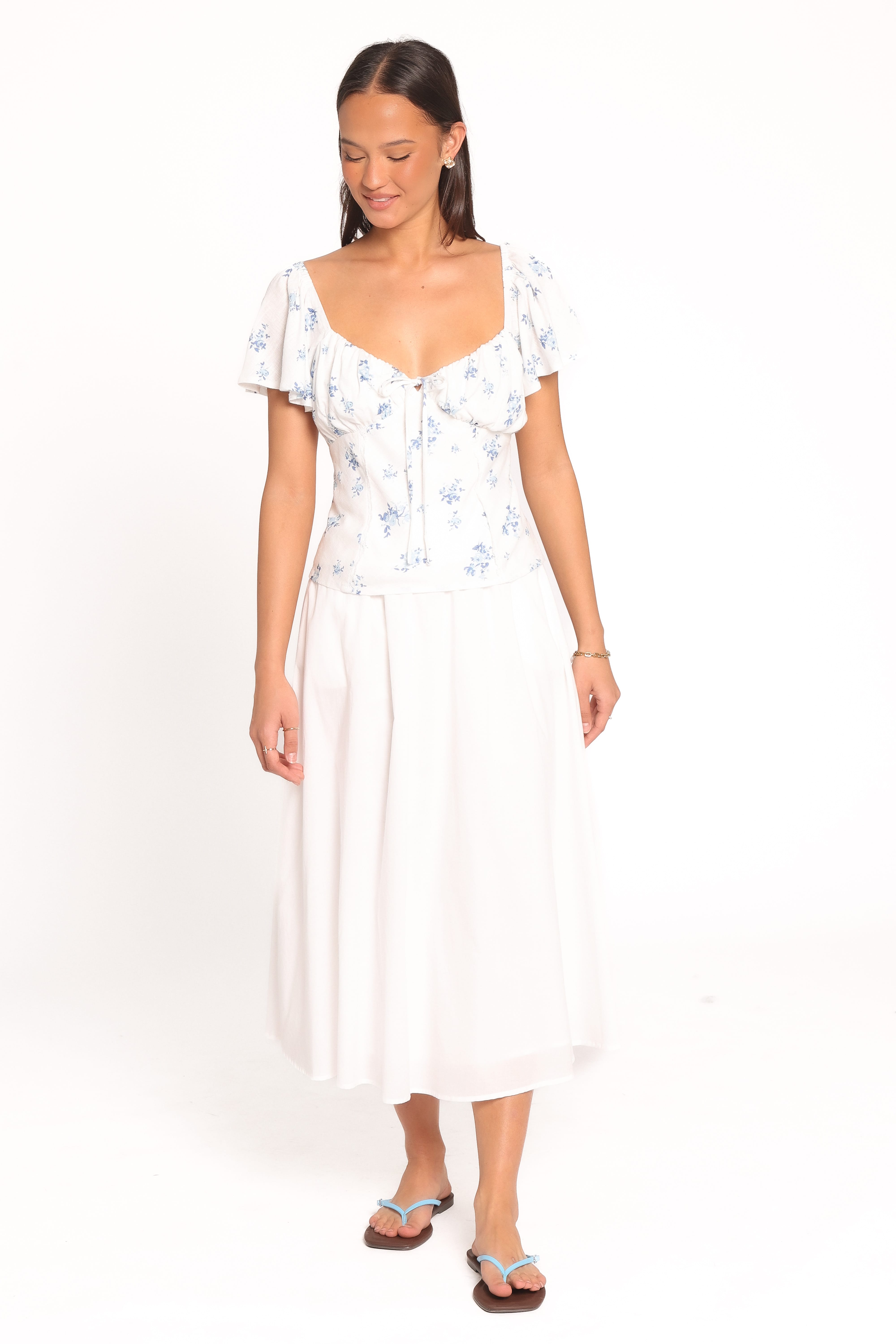 Laeriel Flutter Sleeve Top - Cream Floral