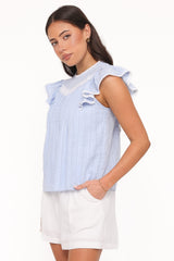 Laoise Lace Inset Ruffle Top - Light Blue