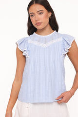 Laoise Lace Inset Ruffle Top - Light Blue