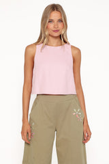 Madison Linen Cropped Tank - Pink