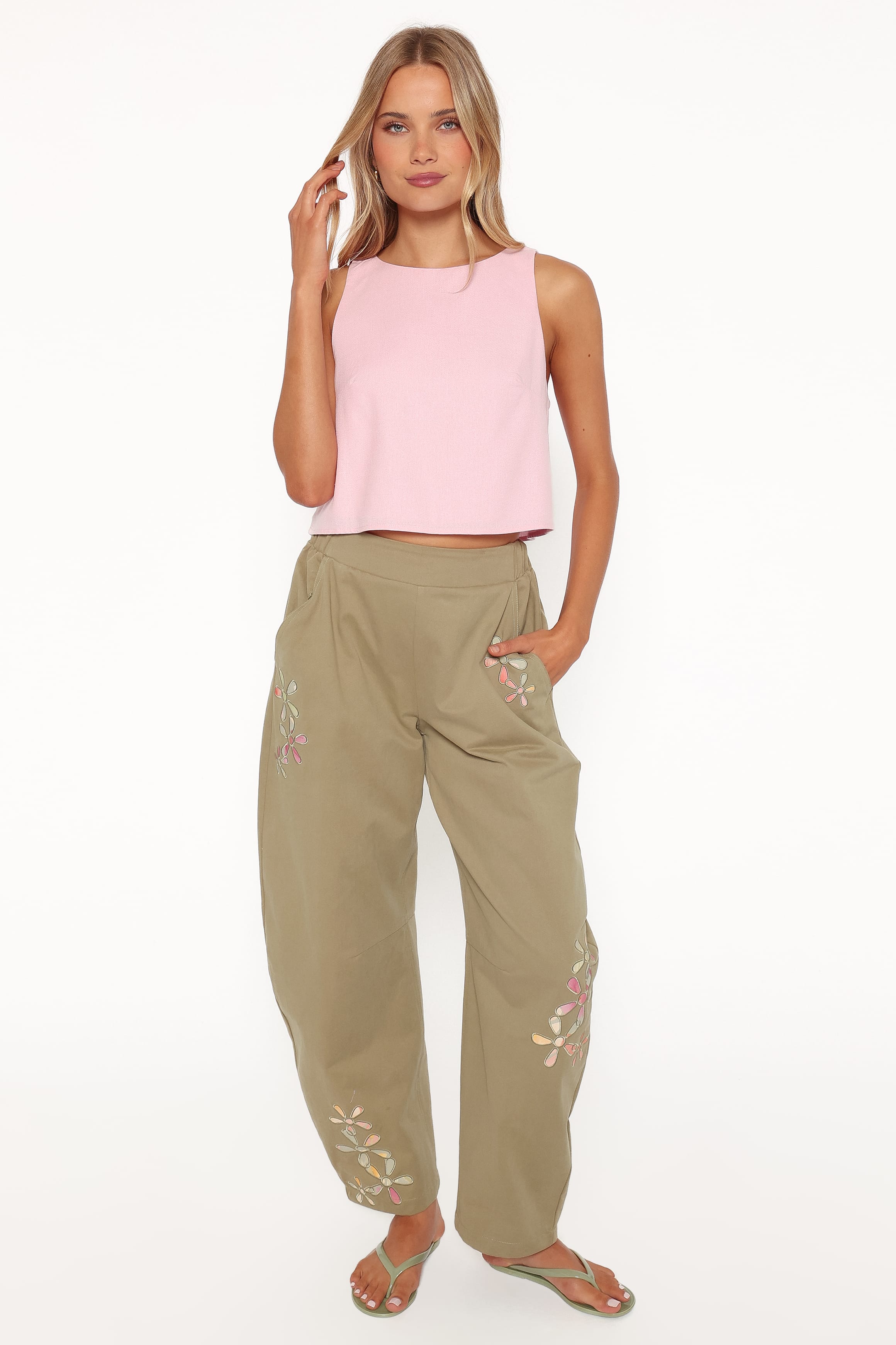Madison Linen Cropped Tank - Pink