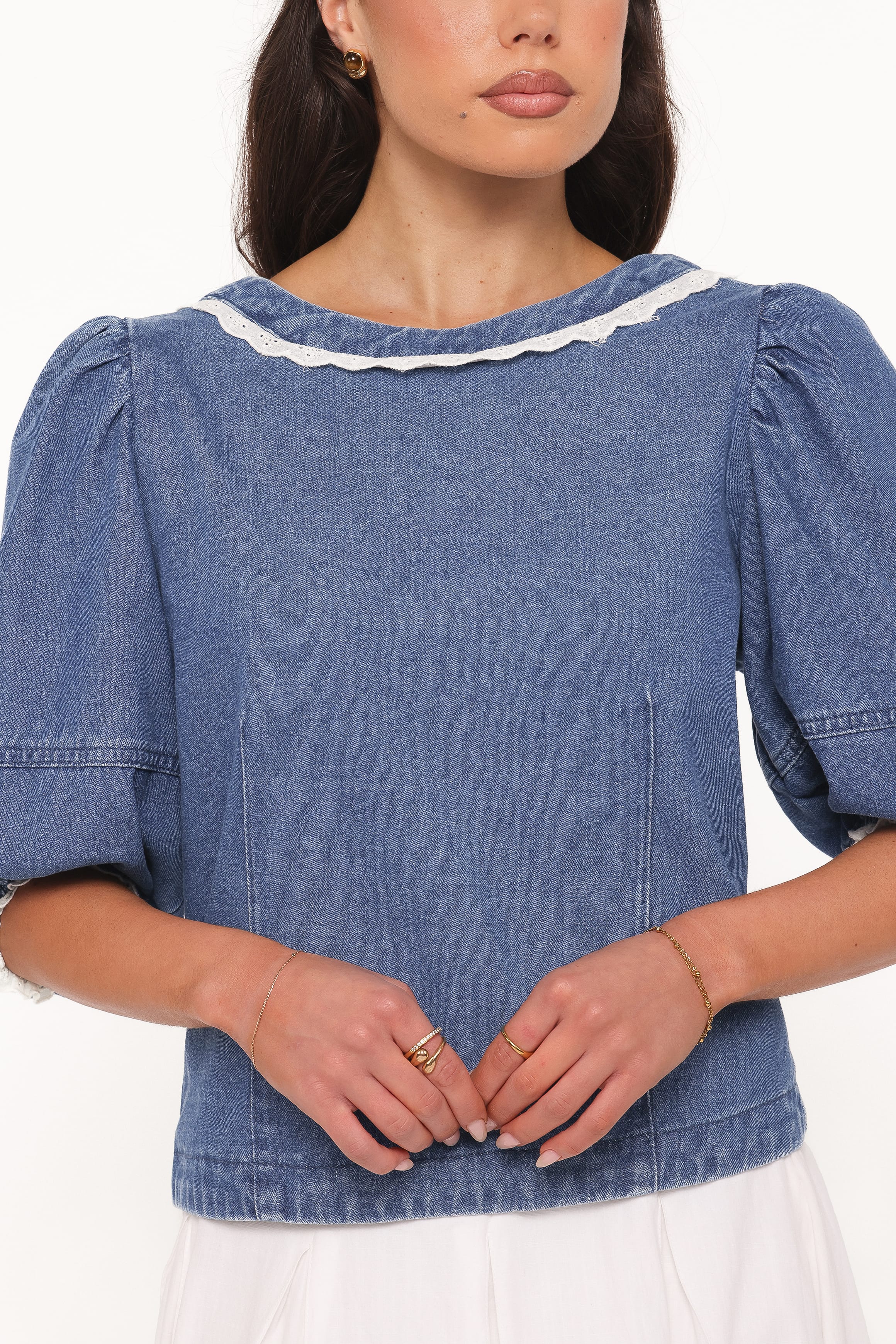 Merli Denim Open Back Top - Blue Medium Wash