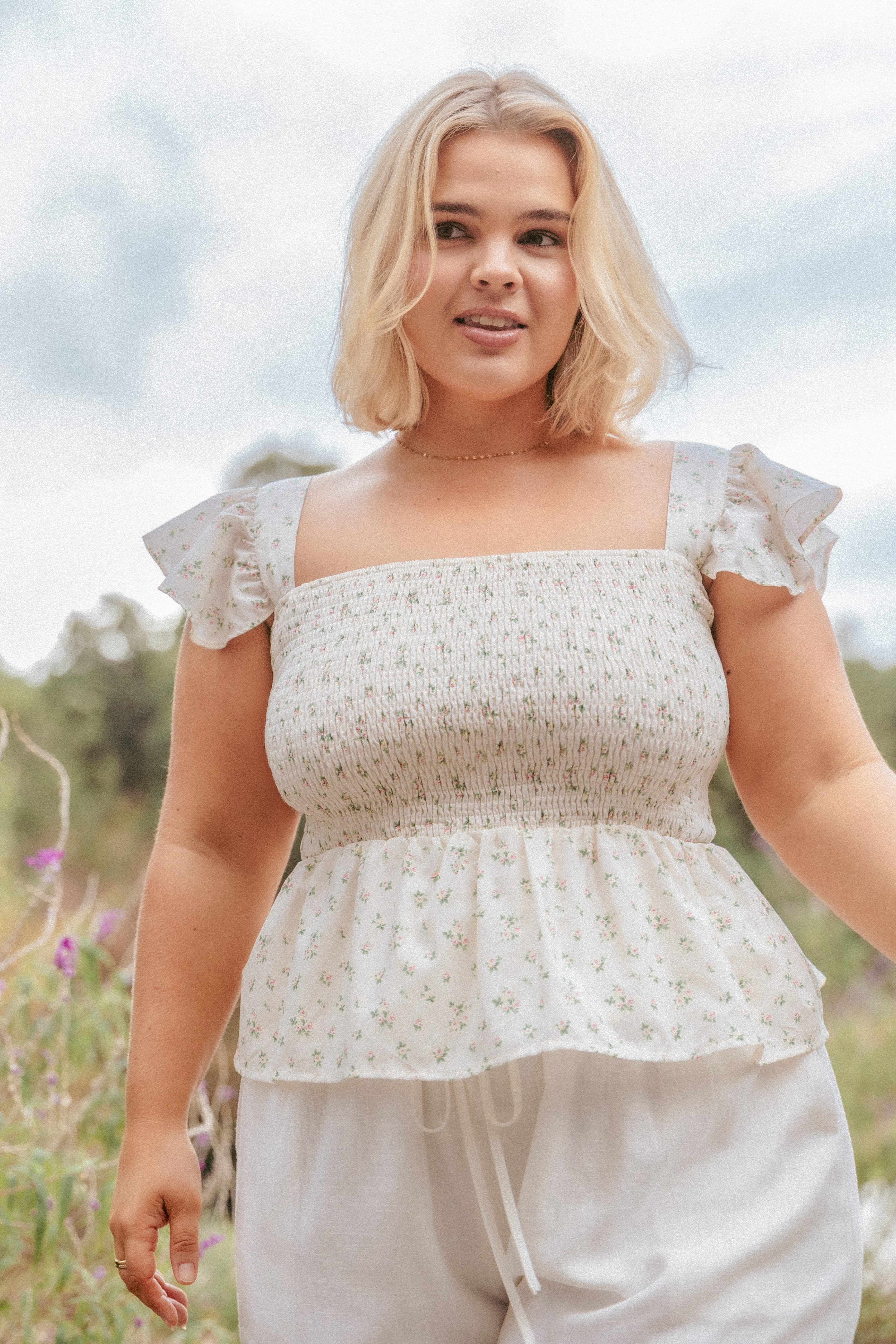 Remira Smocked Ruffle Top - White Betty
