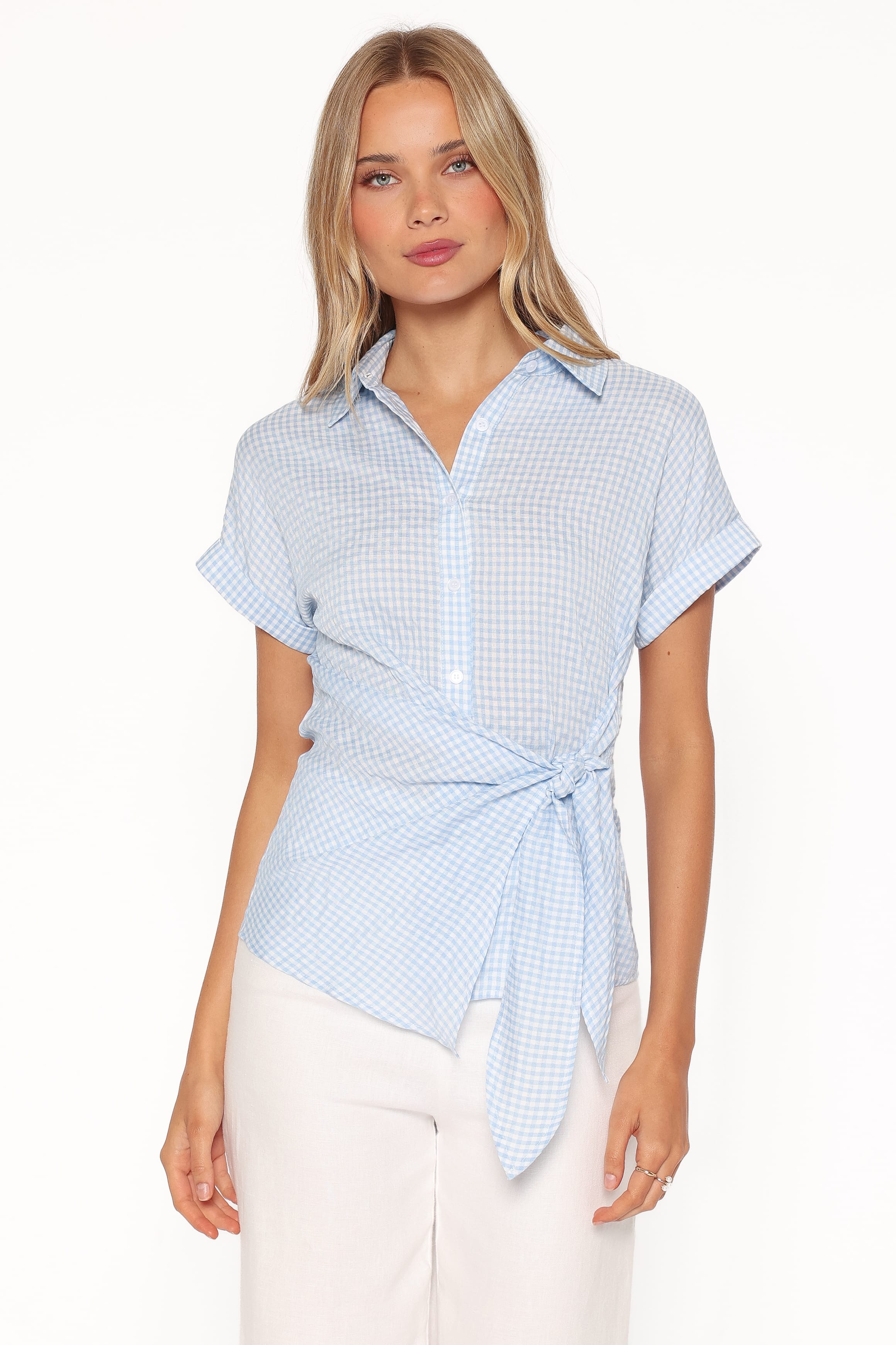 Shiloh Side Tie Shirt - Blue Gingham