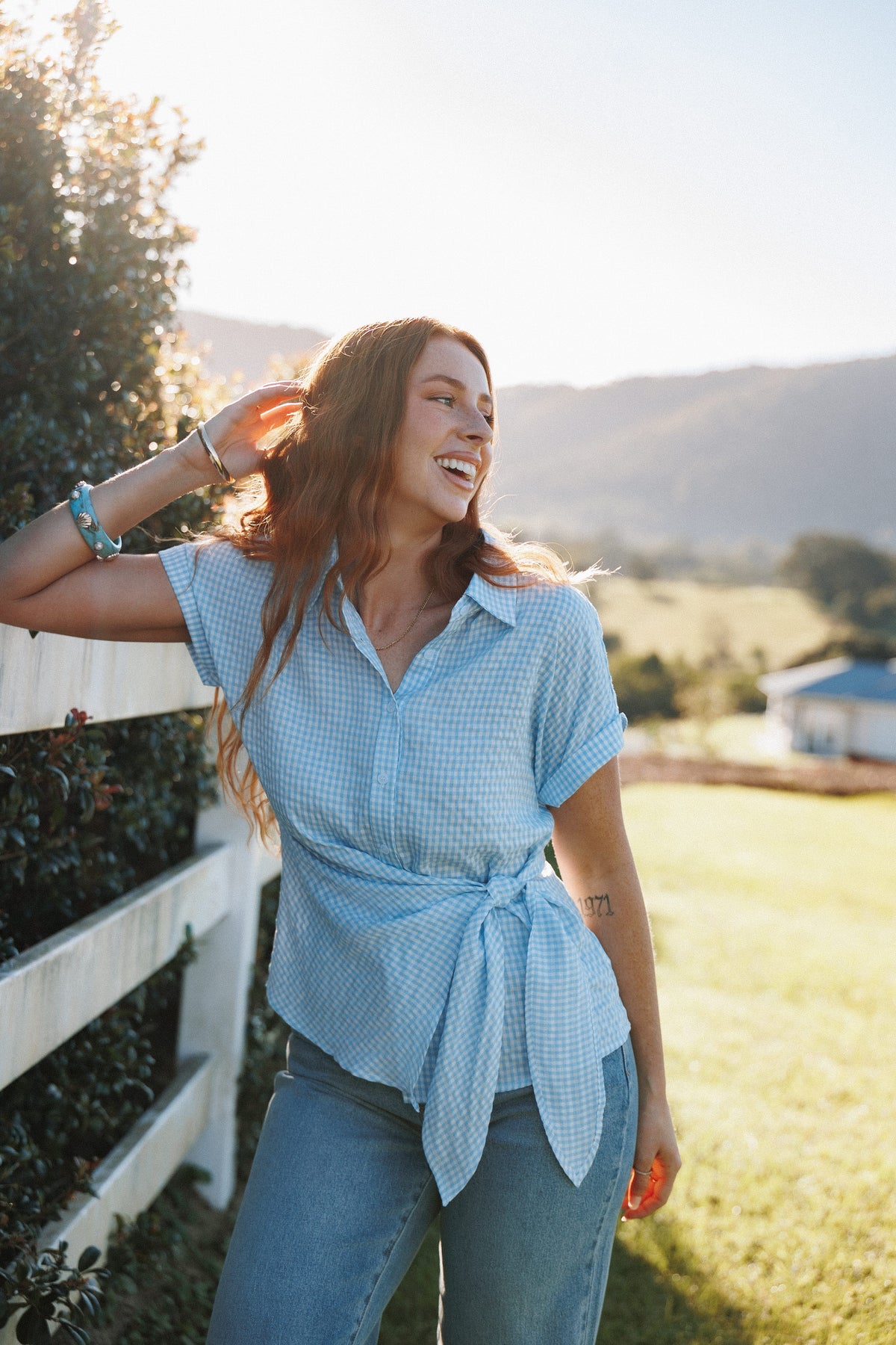 Shiloh Side Tie Shirt - Blue Gingham