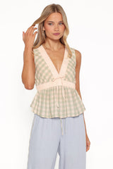 Solace Peplum Top - Green/Pink Gingham