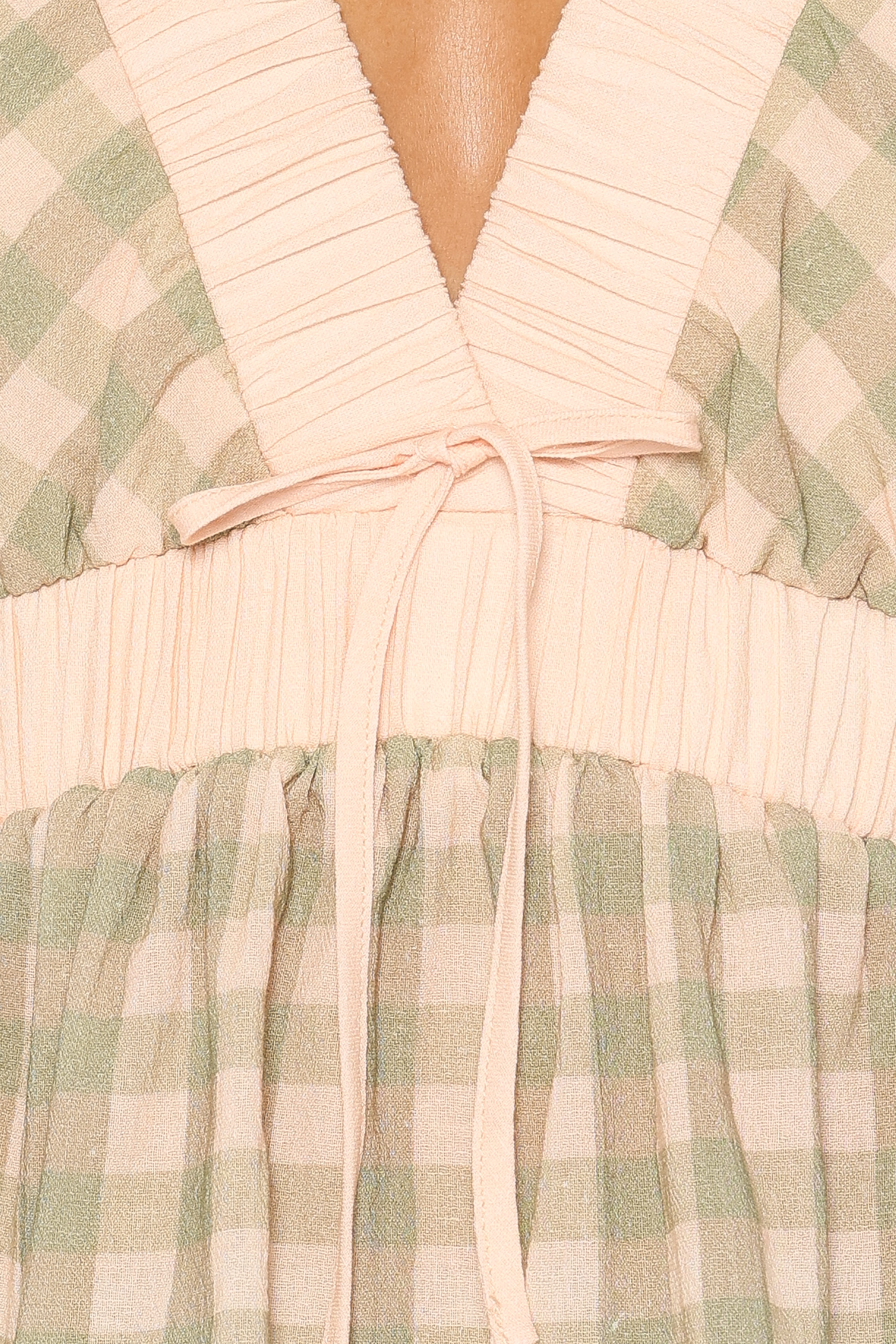 Solace Peplum Top - Green/Pink Gingham