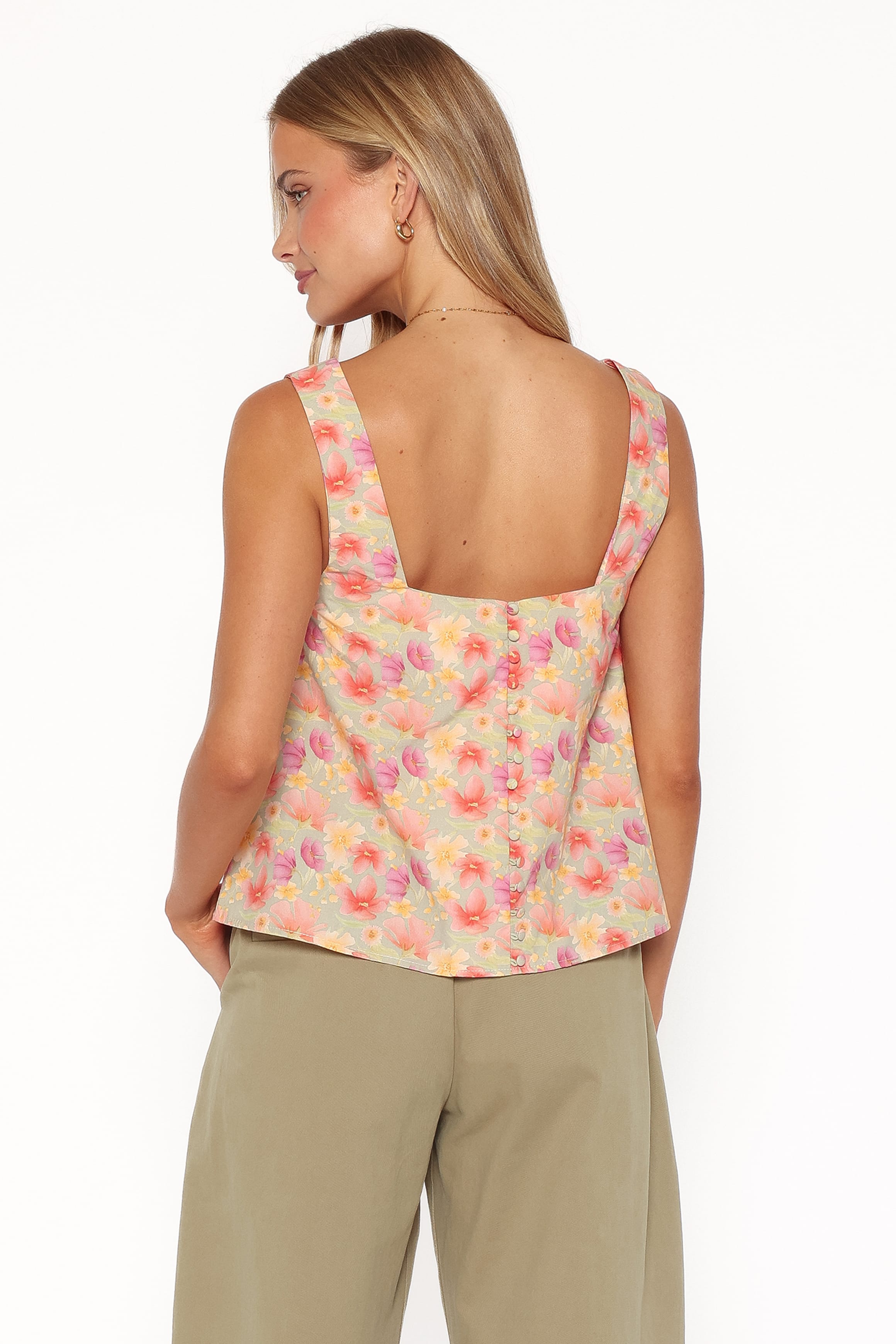 Talyn Button Back Top - Sage Wildflower