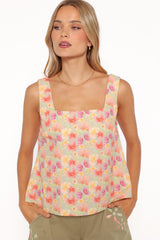 Talyn Button Back Top - Sage Wildflower