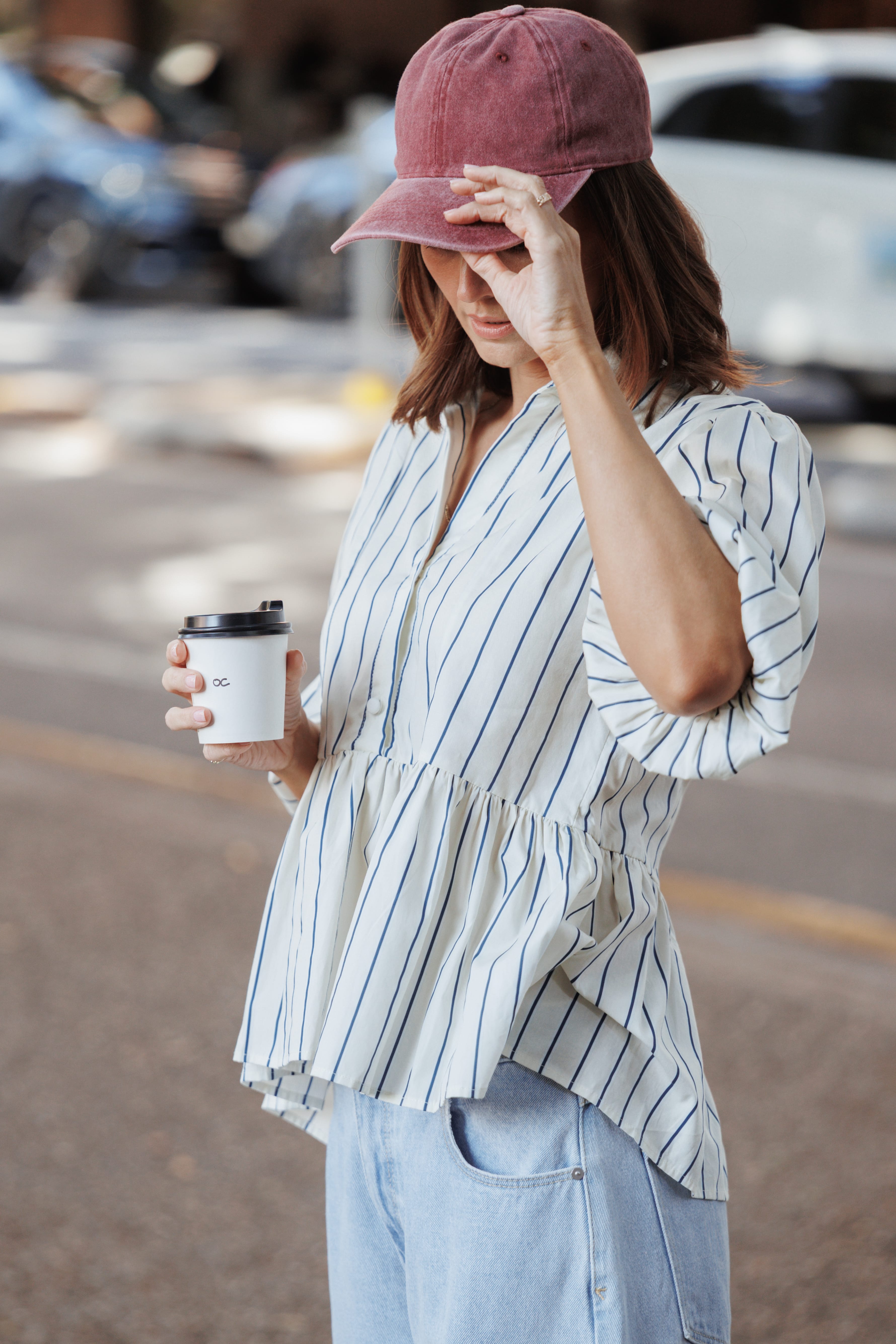 Thomas Short Sleeve Peplum Top - Yellow/Blue Stripe