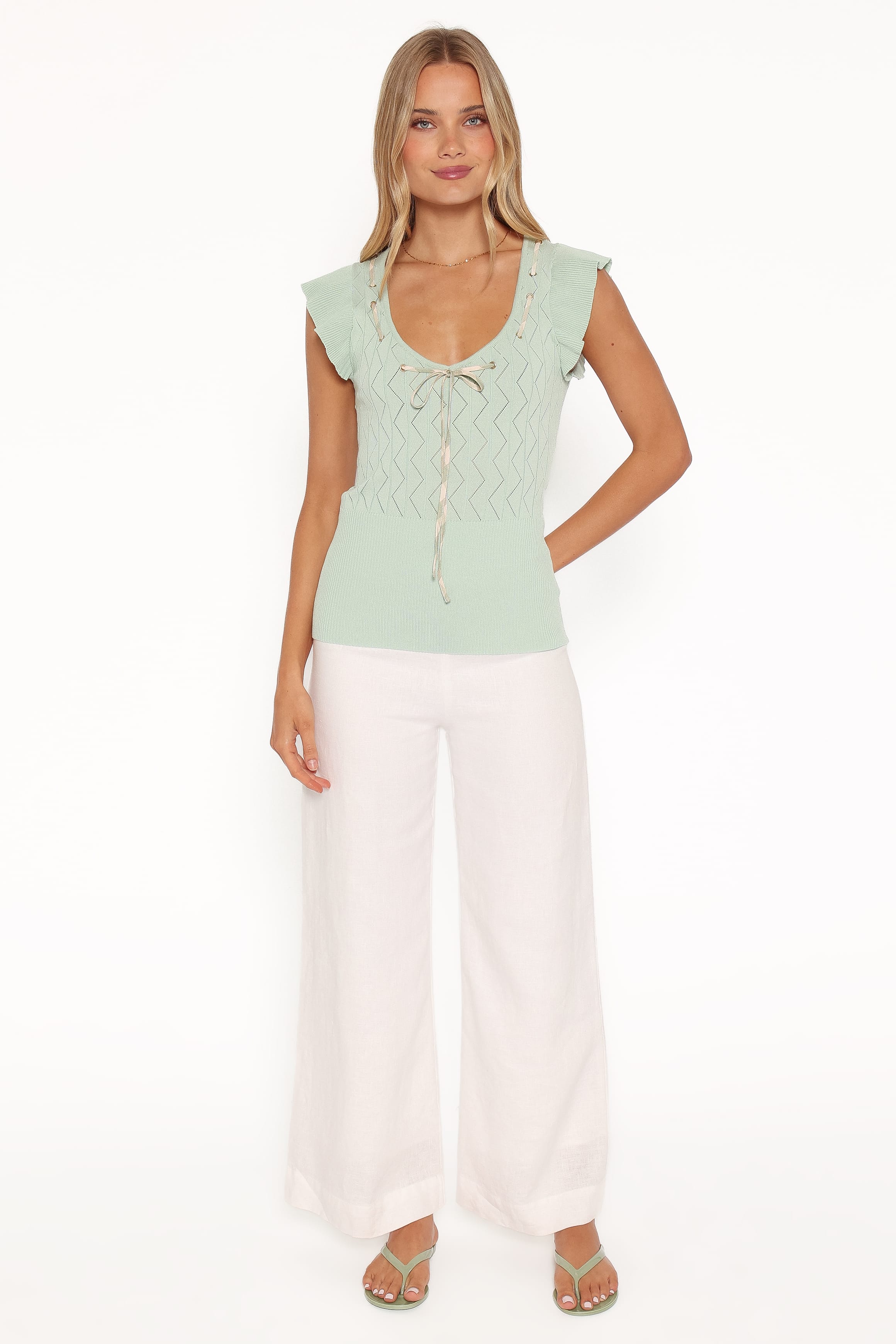 Tucker Pointelle Knit Top - Sage Green