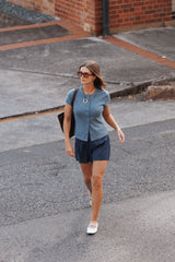 Tylarah Short Sleeve Cardigan Top - Denim Blue