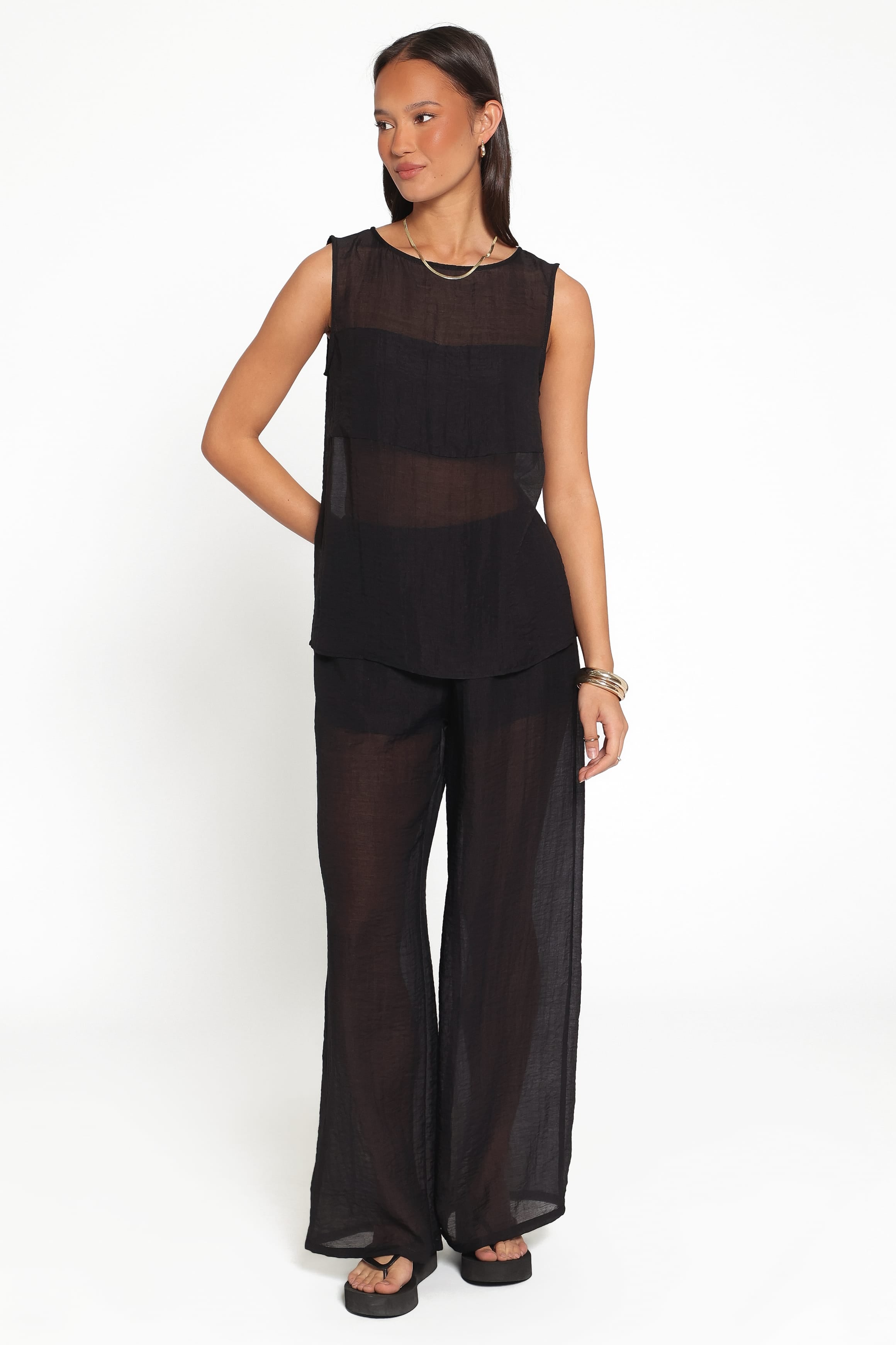 Vayla Sheer Panel Top - Black
