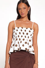 Yvaine Babydoll Top - Brown Polka Dot