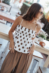 Yvaine Babydoll Top - Brown Polka Dot