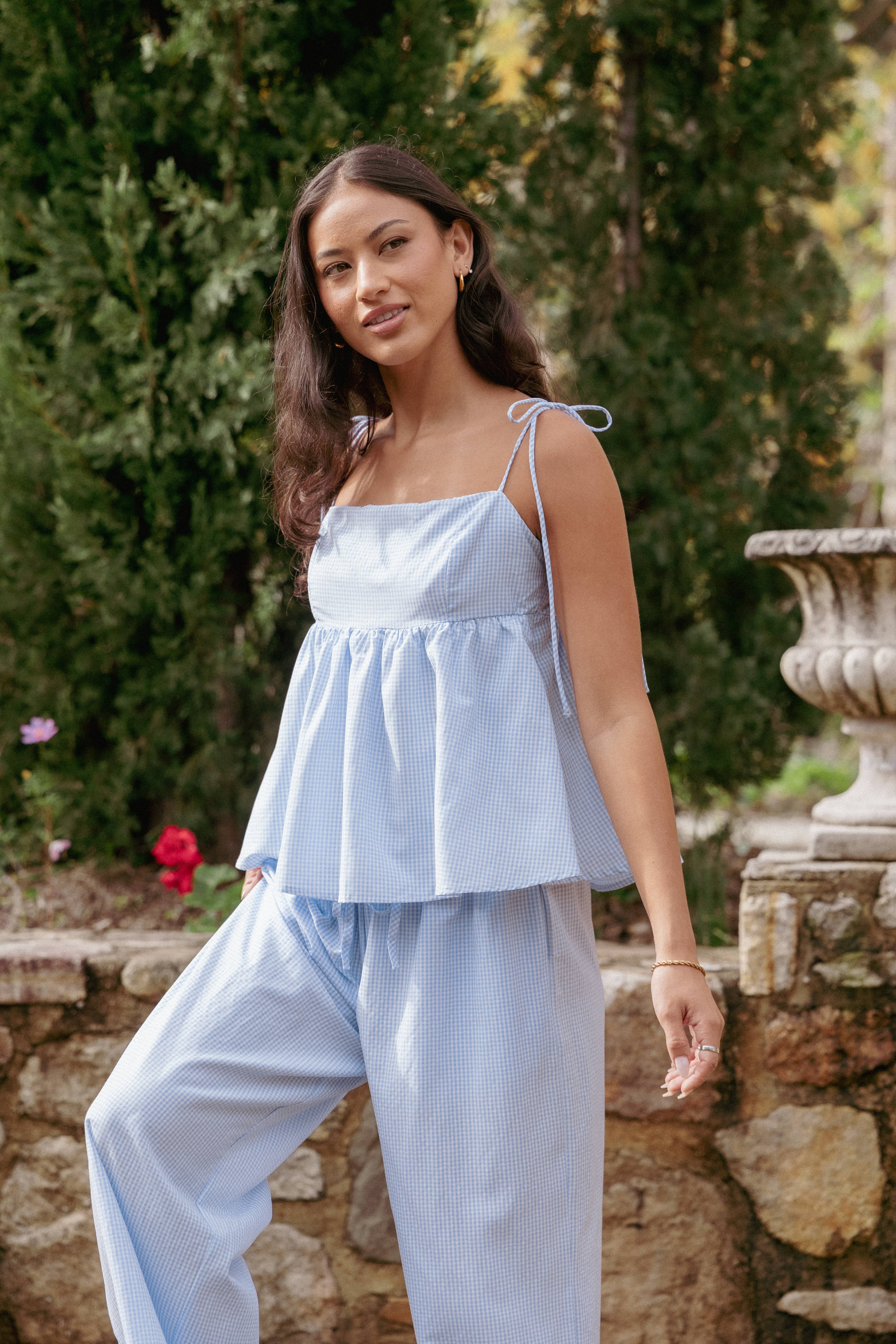 Zephyra Baby Doll Top - Blue Gingham