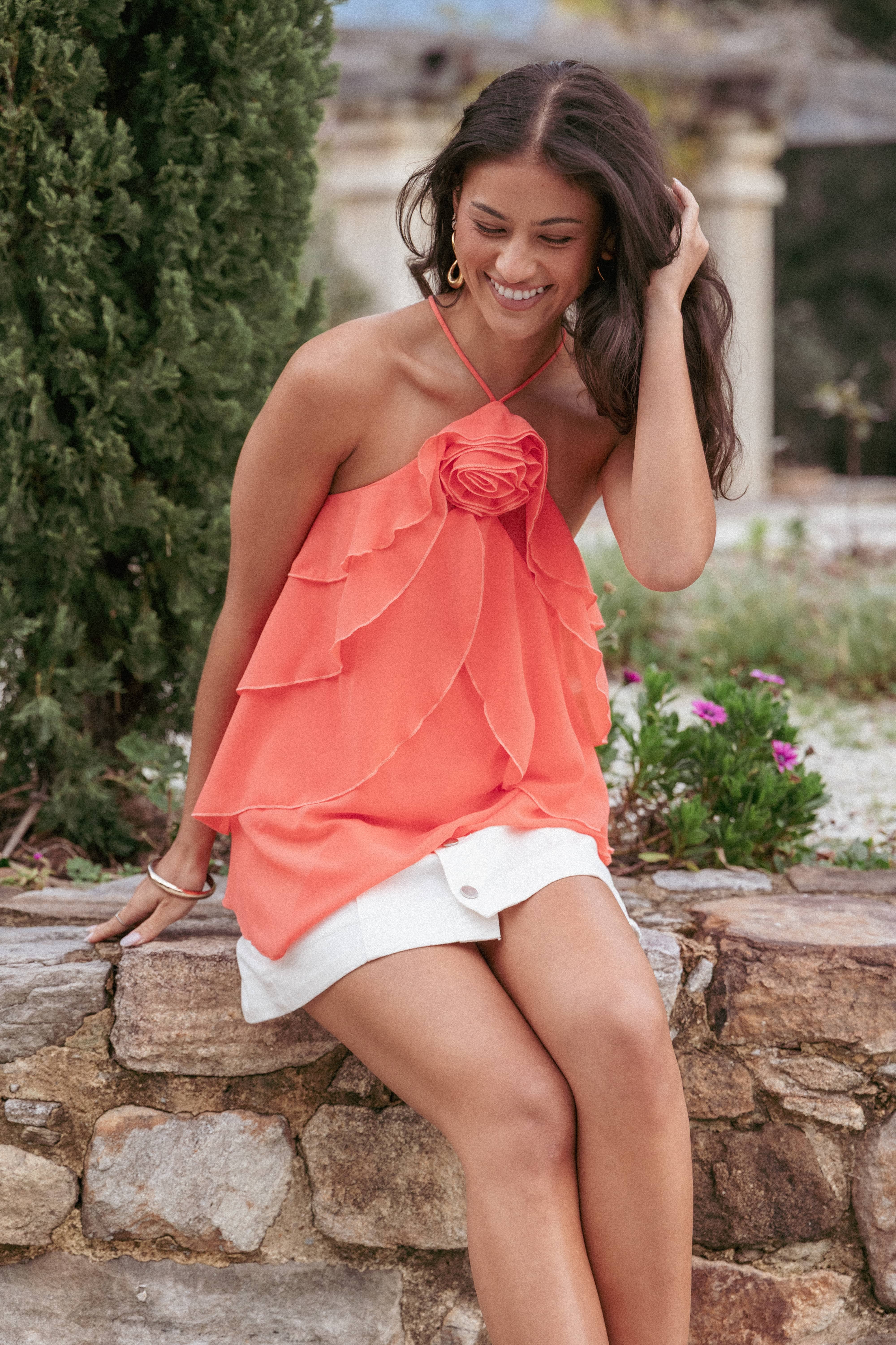 Zorina Halter Neck Chiffon Top - Sherbert